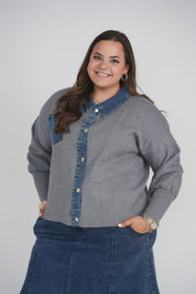 KNIT DENIM CARDIGAN (GREY)