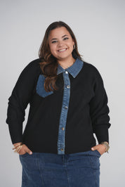 KNIT DENIM CARDIGAN (BLACK)