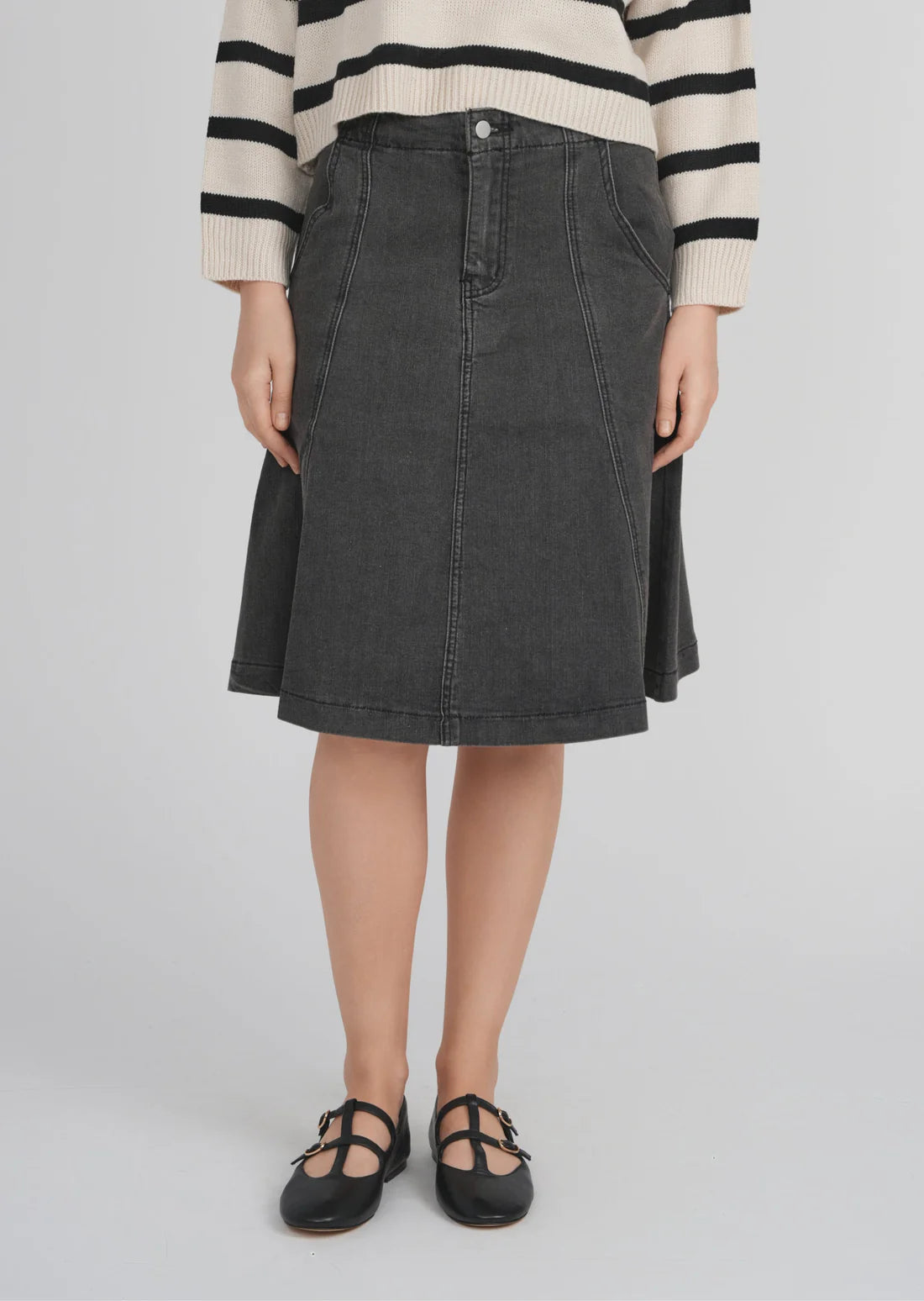 PANEL DENIM SKIRT (BLACK DENIM)