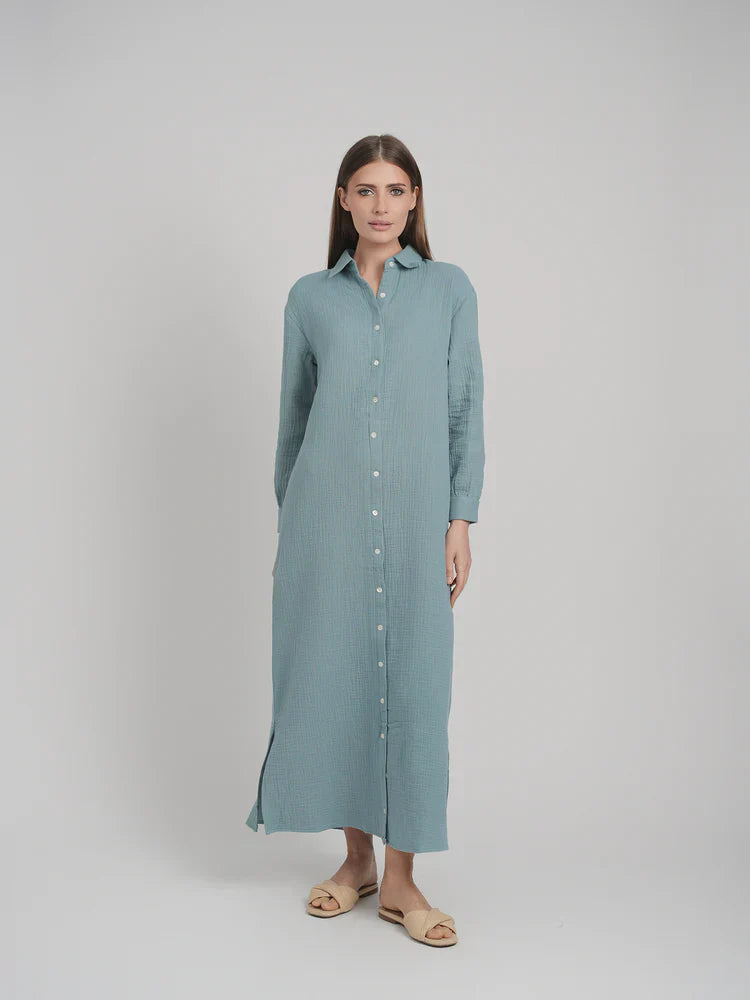 MAXI GAUZE SHIRT DRESS (SEAFOAM)
