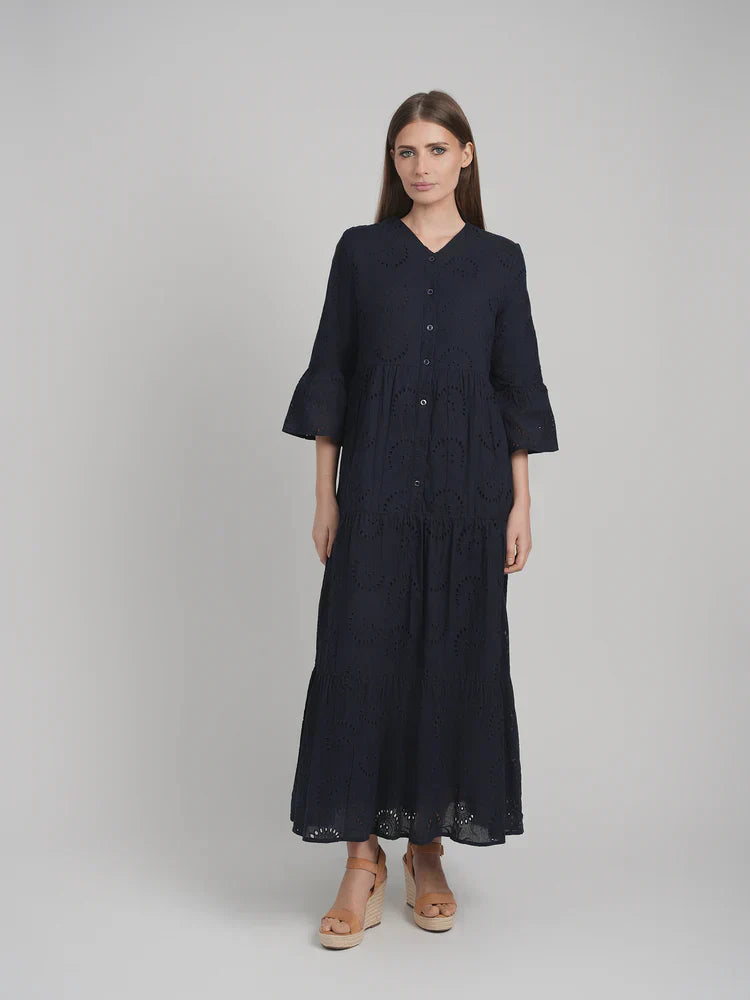 MAXI EYELET DRESS (NAVY)