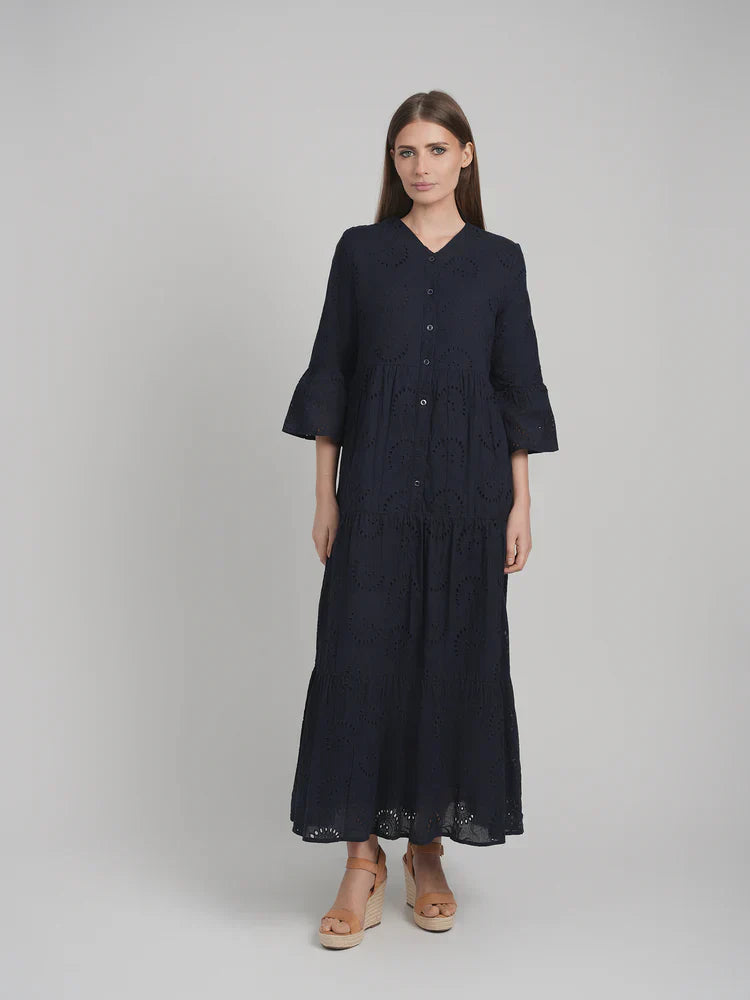 MAXI EYELET DRESS (NAVY)
