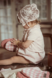 Mayfair Romper + Bonnet in Rose