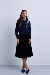 Velvet Pleated Knee Length Skirt