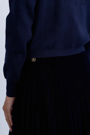 Velvet Pleated Knee Length Skirt