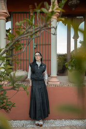 Wide Knife Pleat Skirt with Stitched Pleat Fold