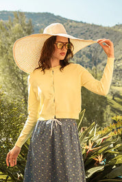 Round Neck Button Front Cardigan with Gingham Hidden Placket