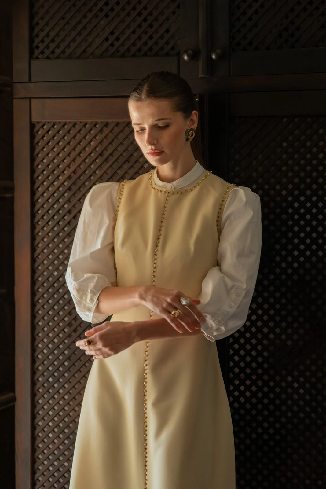 White Cotton Shirt with Button Detail Full Sleeve
