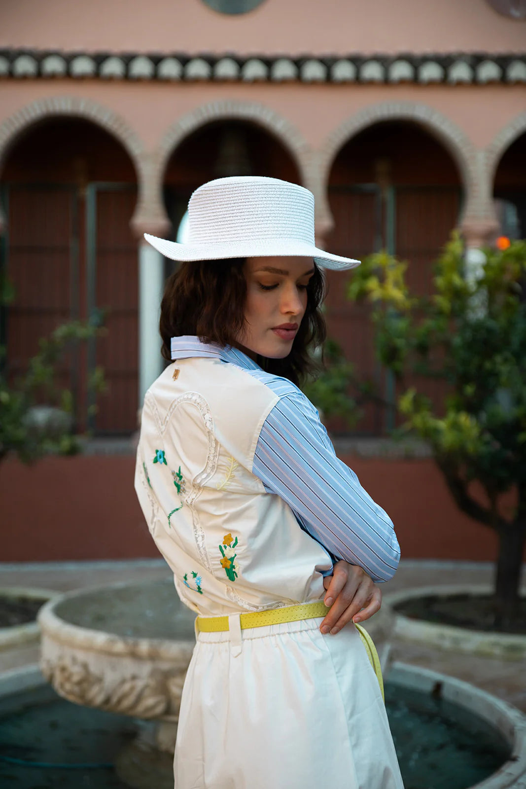 Stripe Cotton Shirt with Broderie Design Back