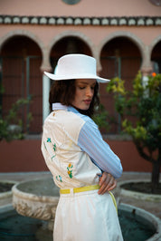 Stripe Cotton Shirt with Broderie Design Back
