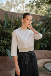 Cropped Sweatshirt with Wide Waistband