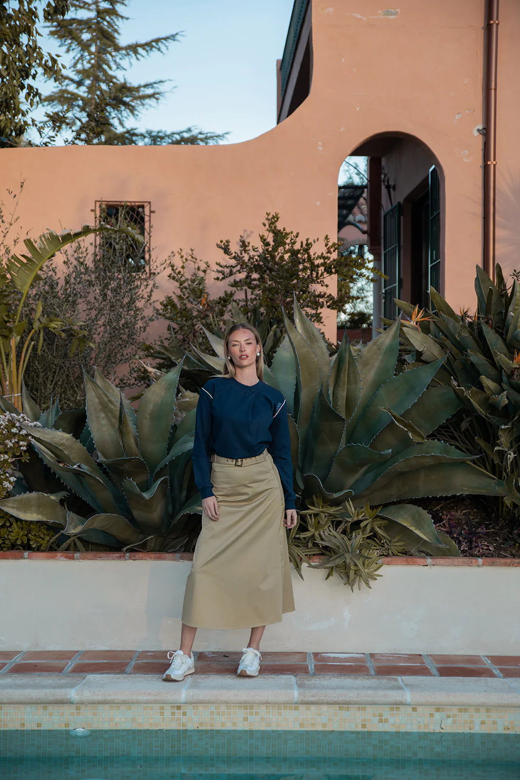 Belted Aline Cotton Maxi Skirt