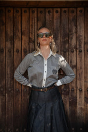 Stripe Cotton Shirt with Pocket Embroidery
