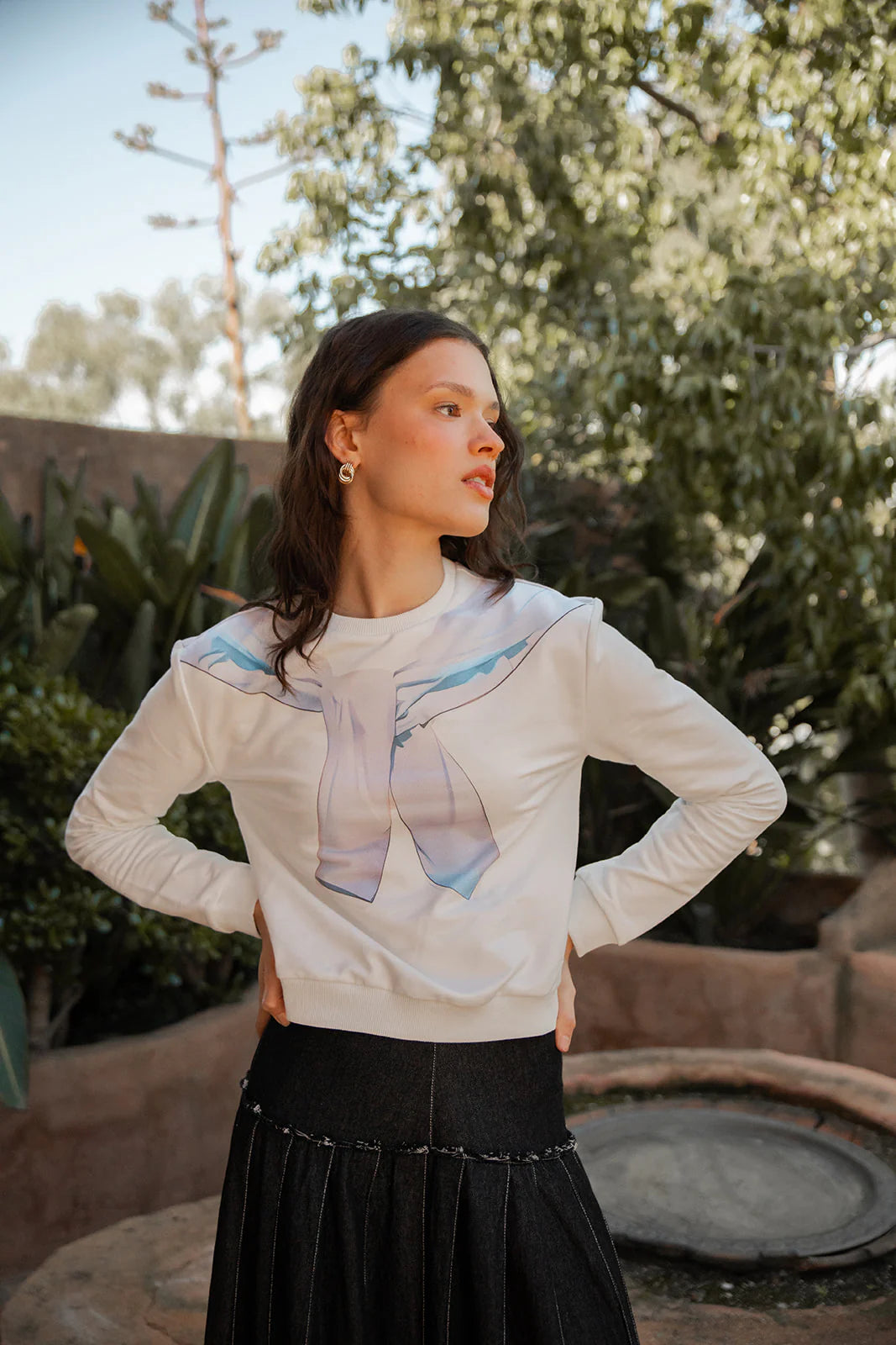 Sweatshirt with Over Shoulder Printed Design