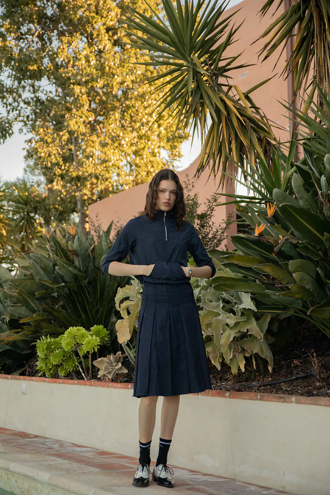Wide Knife Pleat Skirt with Stitched Pleat Fold – THE ADDRESS