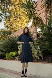 Wide Knife Pleat Skirt with Stitched Pleat Fold