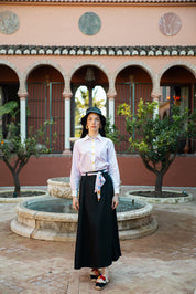 Aline Denim Skirt with Printed Scarf Belt