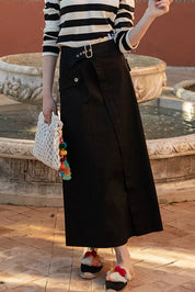 Elastic Waist Skirt with Buckled Belt and Cargo Pockets