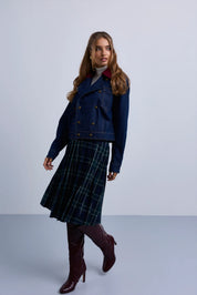 Double Breasted Denim Jacket with Contrast Collar