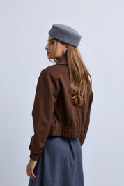Zip Front Bomber with Suede Collar and Wide Synced Waist