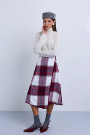 Wrap to Side Plaid Aline Knee Length Skirt