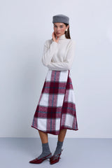 Wrap to Side Plaid Aline Knee Length Skirt
