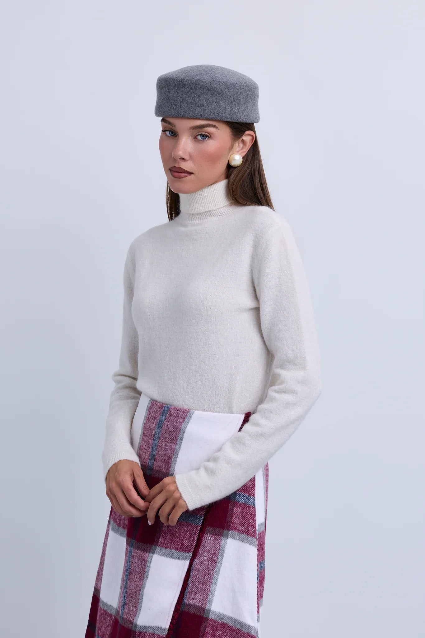 Wrap to Side Plaid Aline Knee Length Skirt