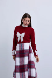 Wrap to Side Plaid Aline Knee Length Skirt