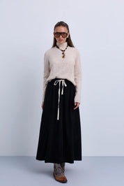 Fine Cord Maxi Skirt with Side Panel Seam Details