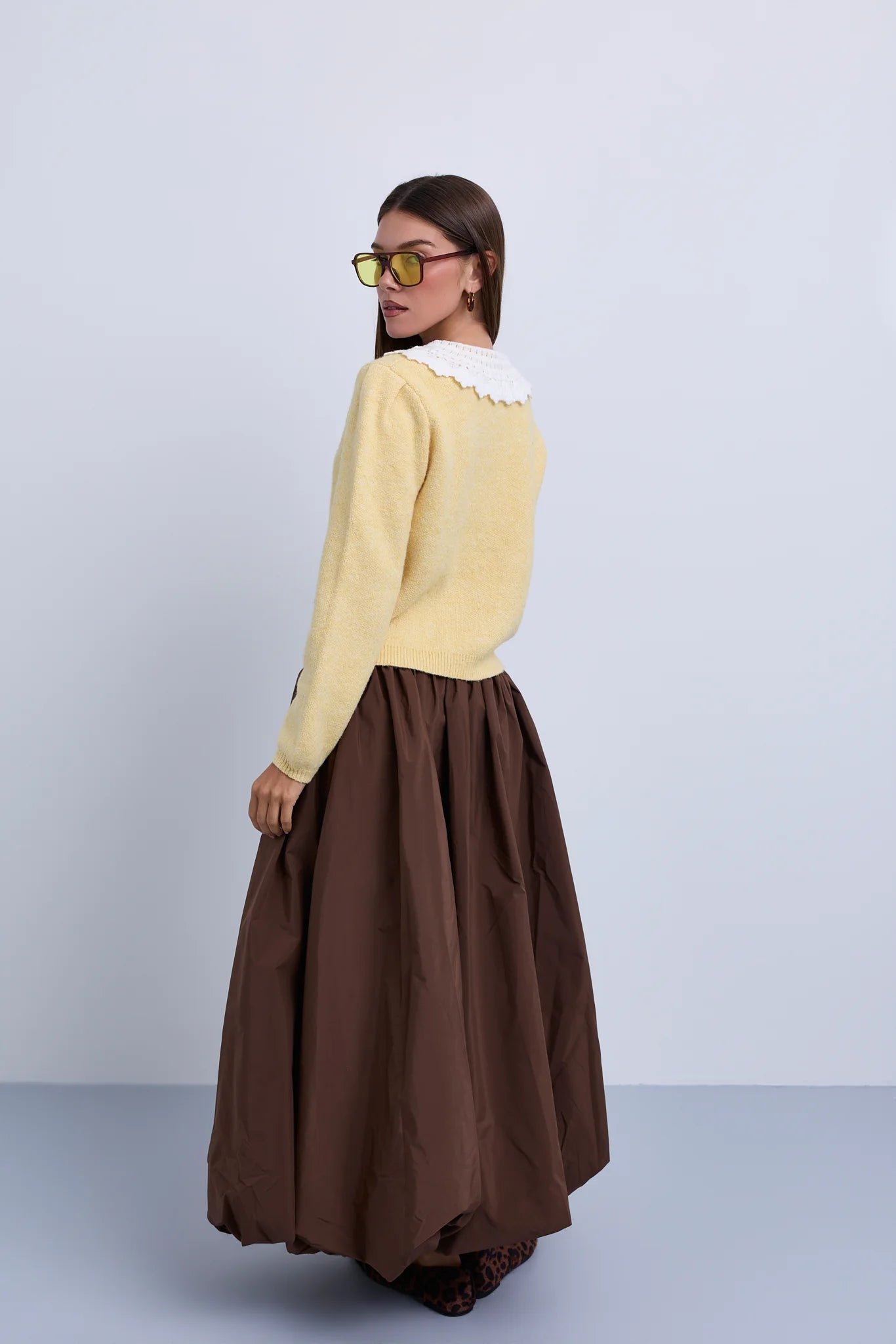 Gathered Bubble Hem Midi Skirt