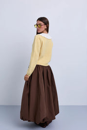 Gathered Bubble Hem Midi Skirt