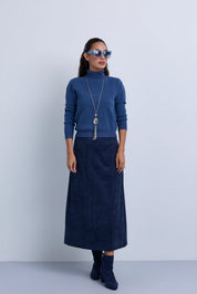 Midi Length Straight Suede Skirt