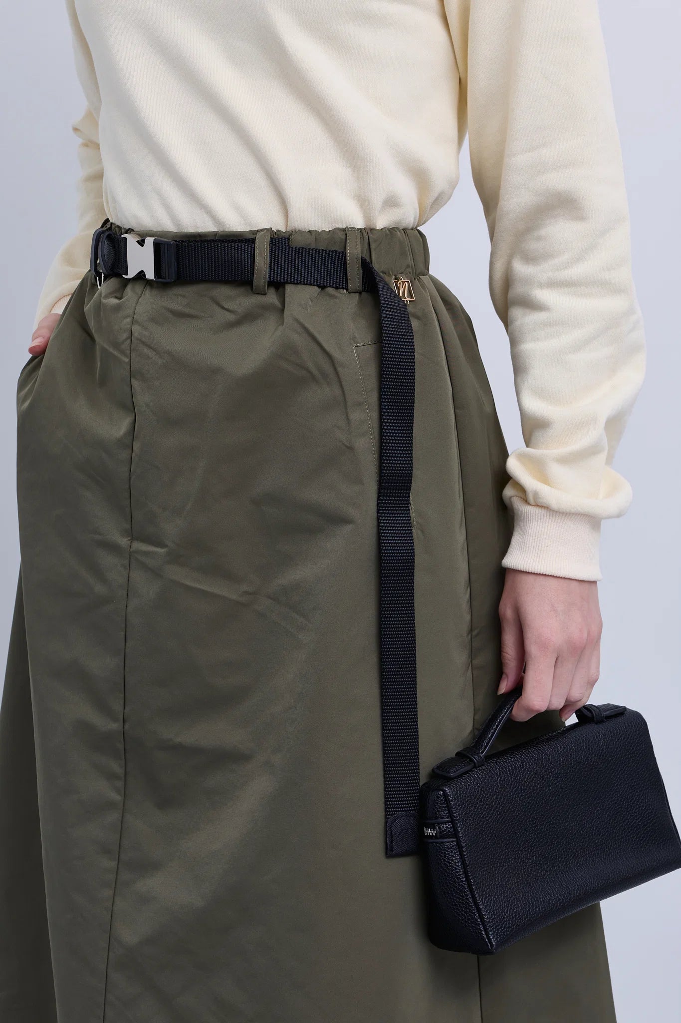 Aline Taffeta Skirt with Seatbelt Buckle Belt