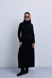 2in1 Look Button Front High Neck Jersey Top