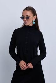 2in1 Look Button Front High Neck Jersey Top