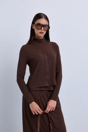 2in1 Look Button Front High Neck Jersey Top