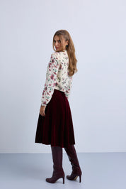 Wide Pleat Velvet Skirt