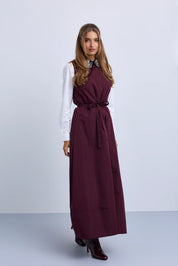 Taffeta Maxi Dress with Embellished Collar and Free Tie Belt