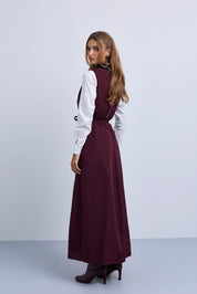 Taffeta Maxi Dress with Embellished Collar and Free Tie Belt