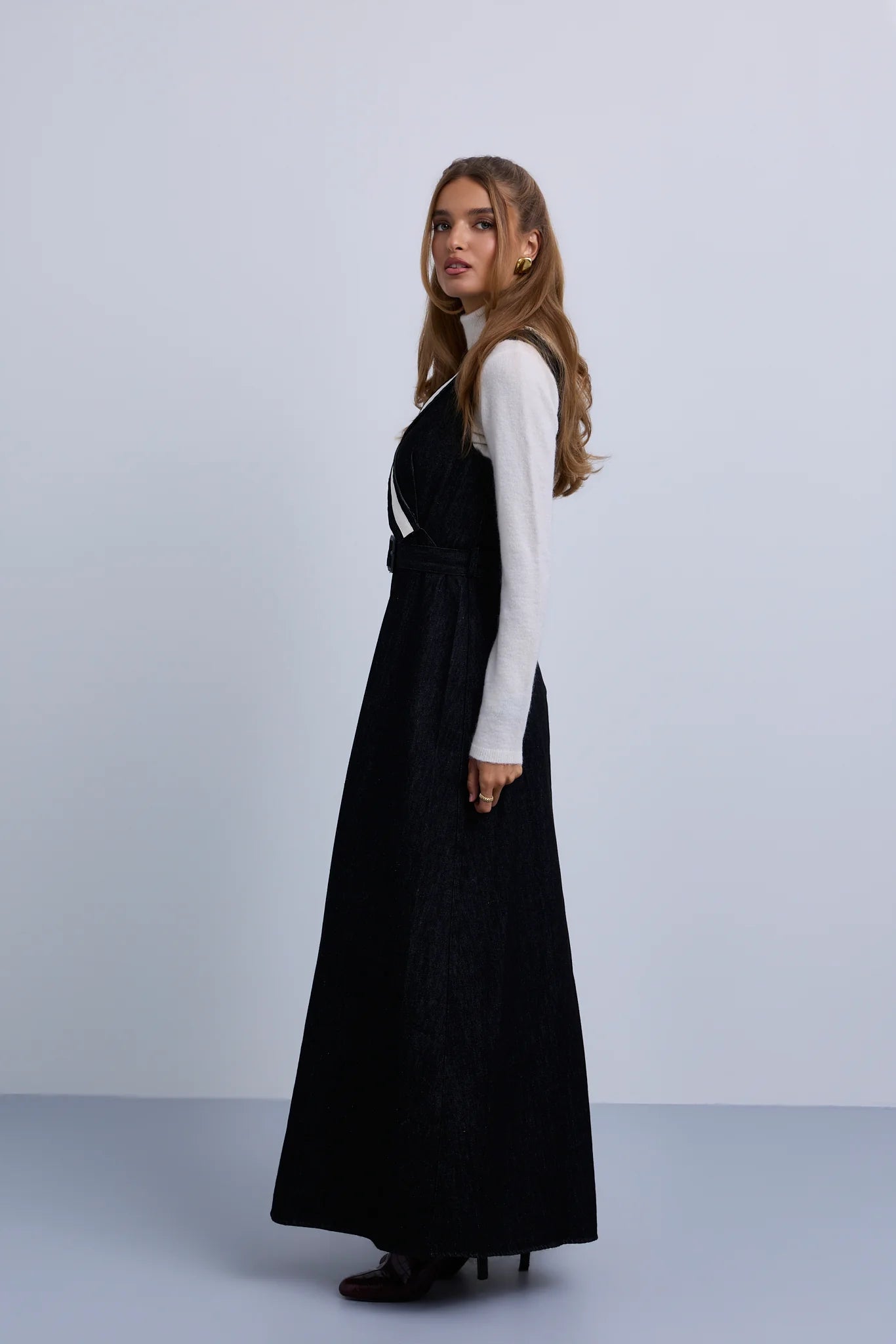 V-Neck Belted Denim Dress with NNN Tape Shoulders