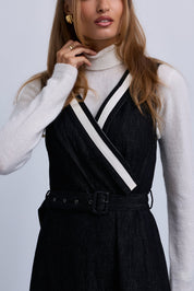 V-Neck Belted Denim Dress with NNN Tape Shoulders