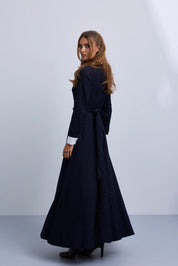 Pinstripe Wrap Dress with Collar Insert