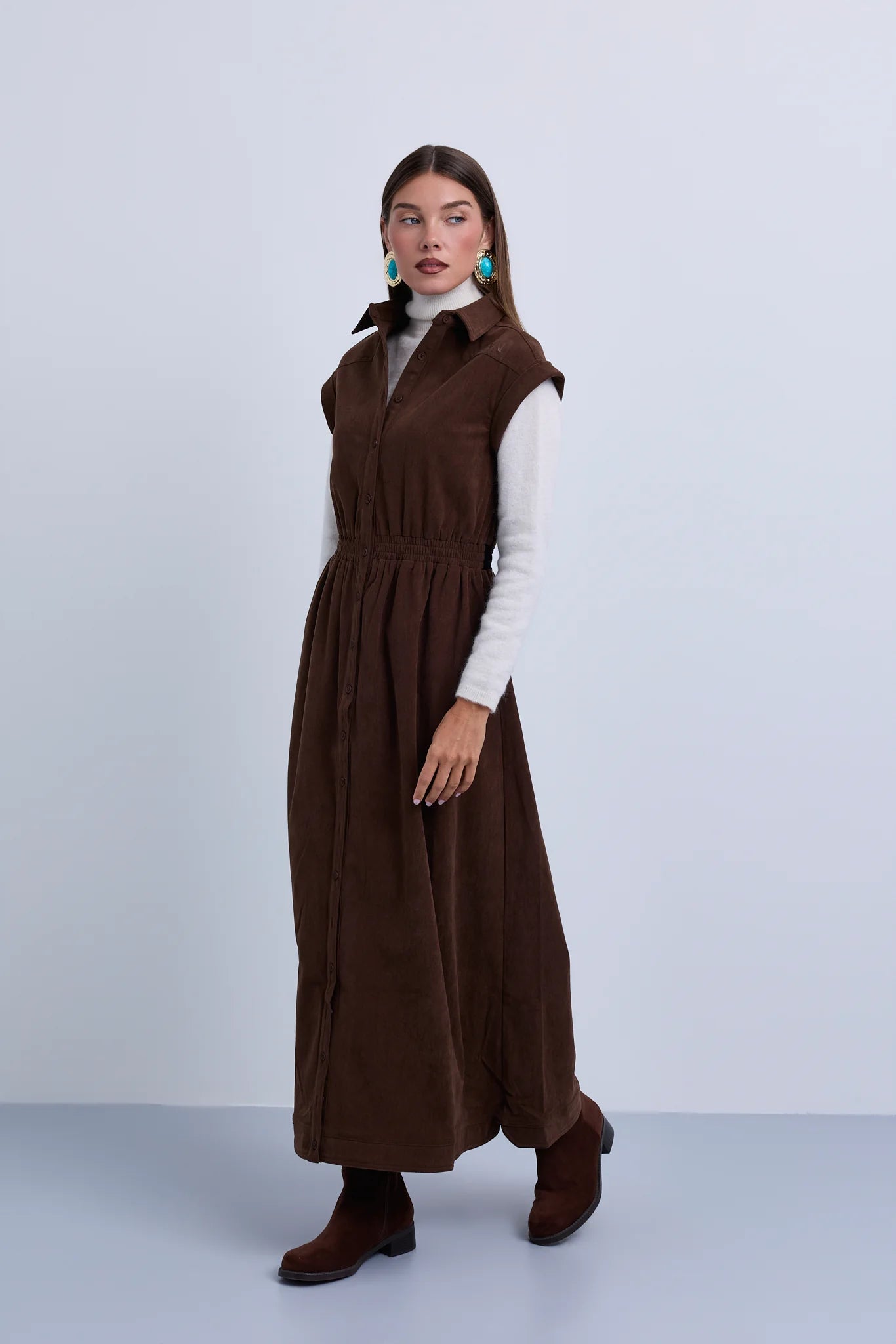 Dropped Shoulder Contrast Gathered Waistband Sleeveless Maxi Dress