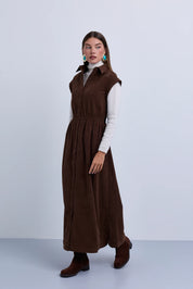 Dropped Shoulder Contrast Gathered Waistband Sleeveless Maxi Dress