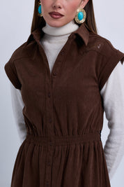 Dropped Shoulder Contrast Gathered Waistband Sleeveless Maxi Dress