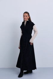 Dropped Shoulder Contrast Gathered Waistband Sleeveless Maxi Dress