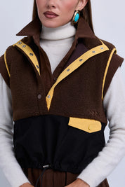 Sleeveless Sheepskin Henley Top with Toggle Waist