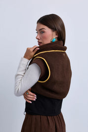 Sleeveless Sheepskin Henley Top with Toggle Waist