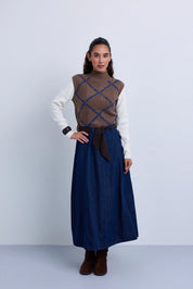 Denim Aline Skirt with Corduroy Tie Belt