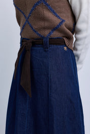 Denim Aline Skirt with Corduroy Tie Belt